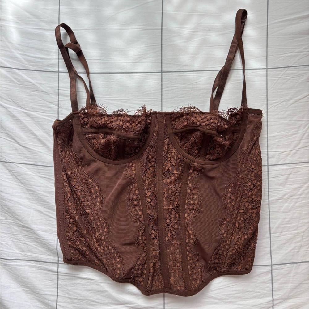 Brown Lace Cropped Corset Top